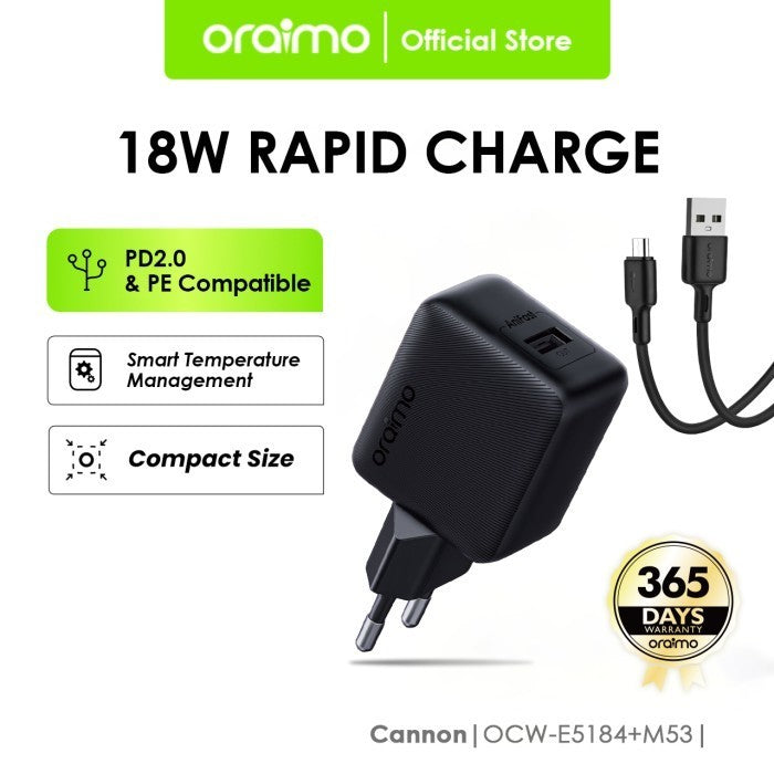 Oraimo Cannon 18S 18W Charger Adapter with Micro USB Cable OCW-5184E+M53