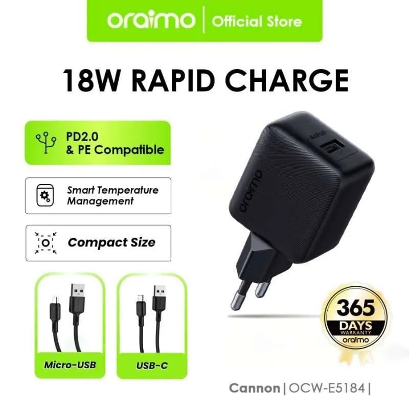 ORAIMO 18W RAPID CHARGE WITH TYPE C CABLE OCW-5184E+C53